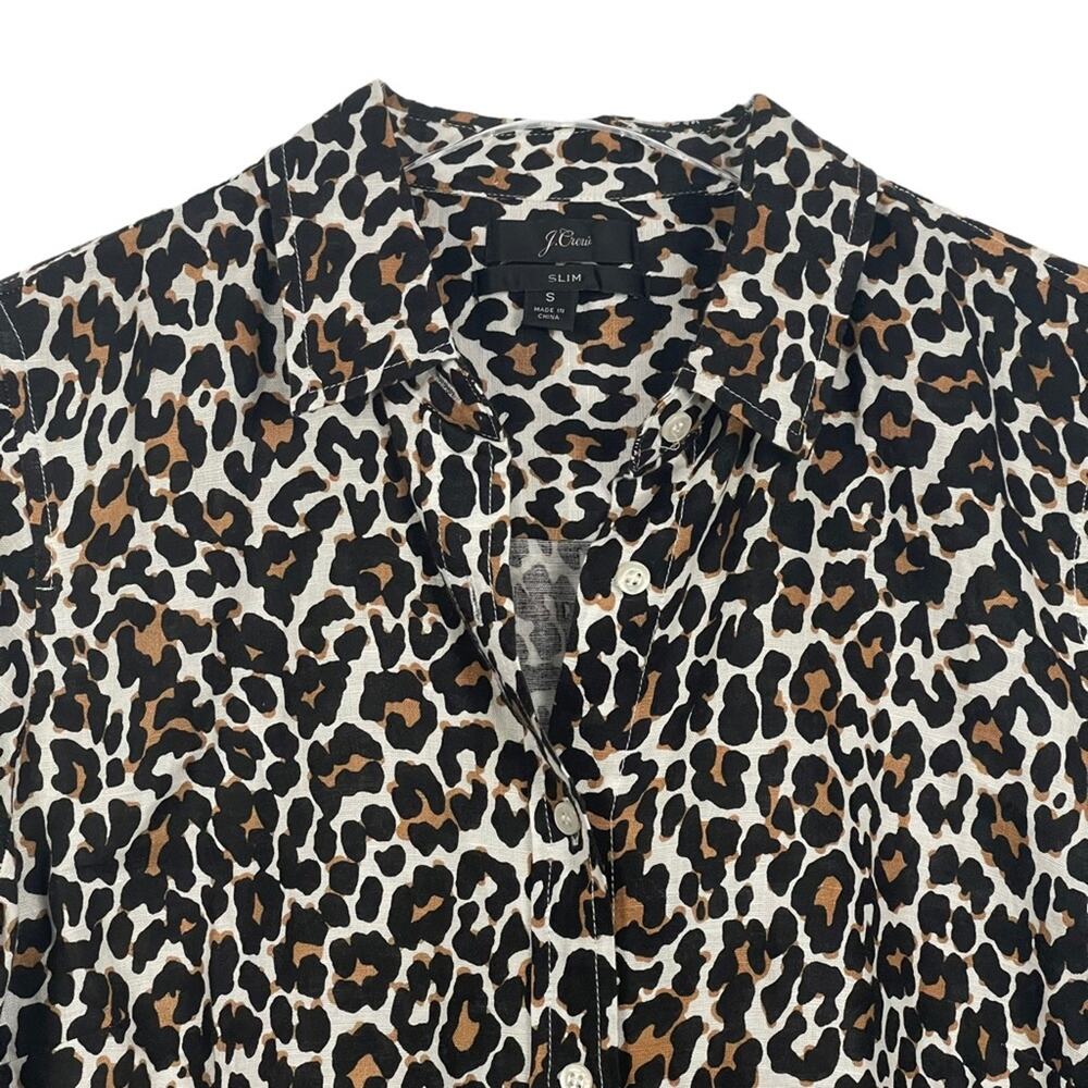J. Crew Linen Blend Leopard Print Button Front To… - image 3